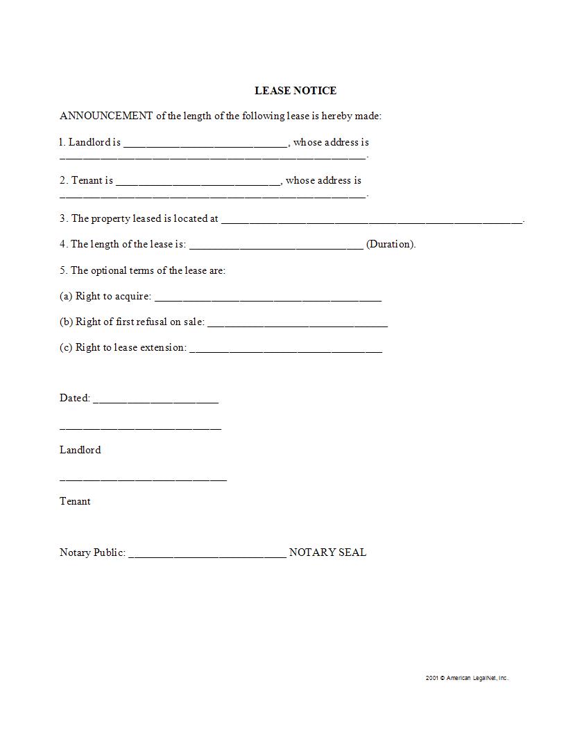 Lease Notice | Pdf Fpdf Docx | Legal Forms