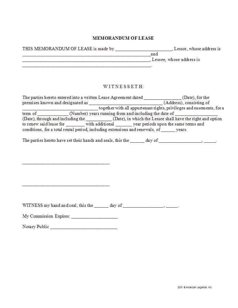 Memorandum Of Lease | Pdf Fpdf Docx | Legal Forms