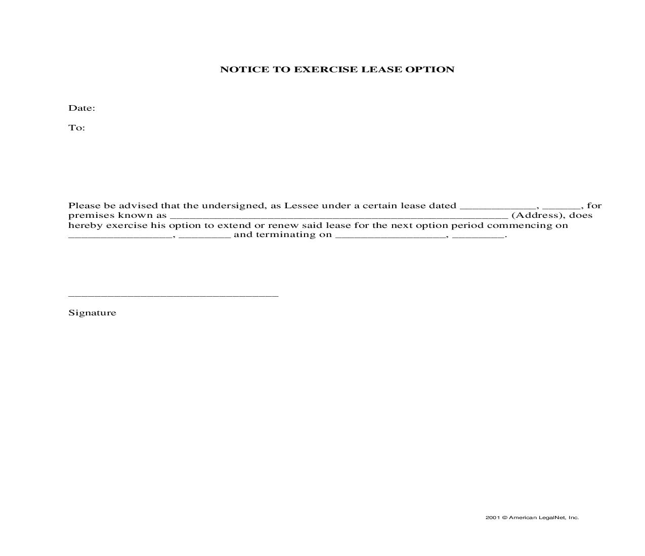 Notice To Exercise Lease Option | Pdf Fpdf Docx | Legal Forms