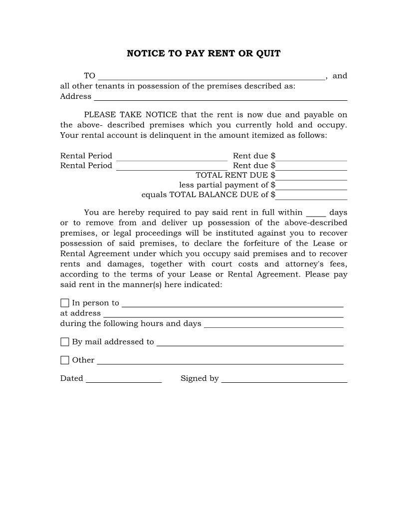 Notice To Pay Rent Or Quit {LT-102} | Pdf Fpdf Docx | Legal Forms