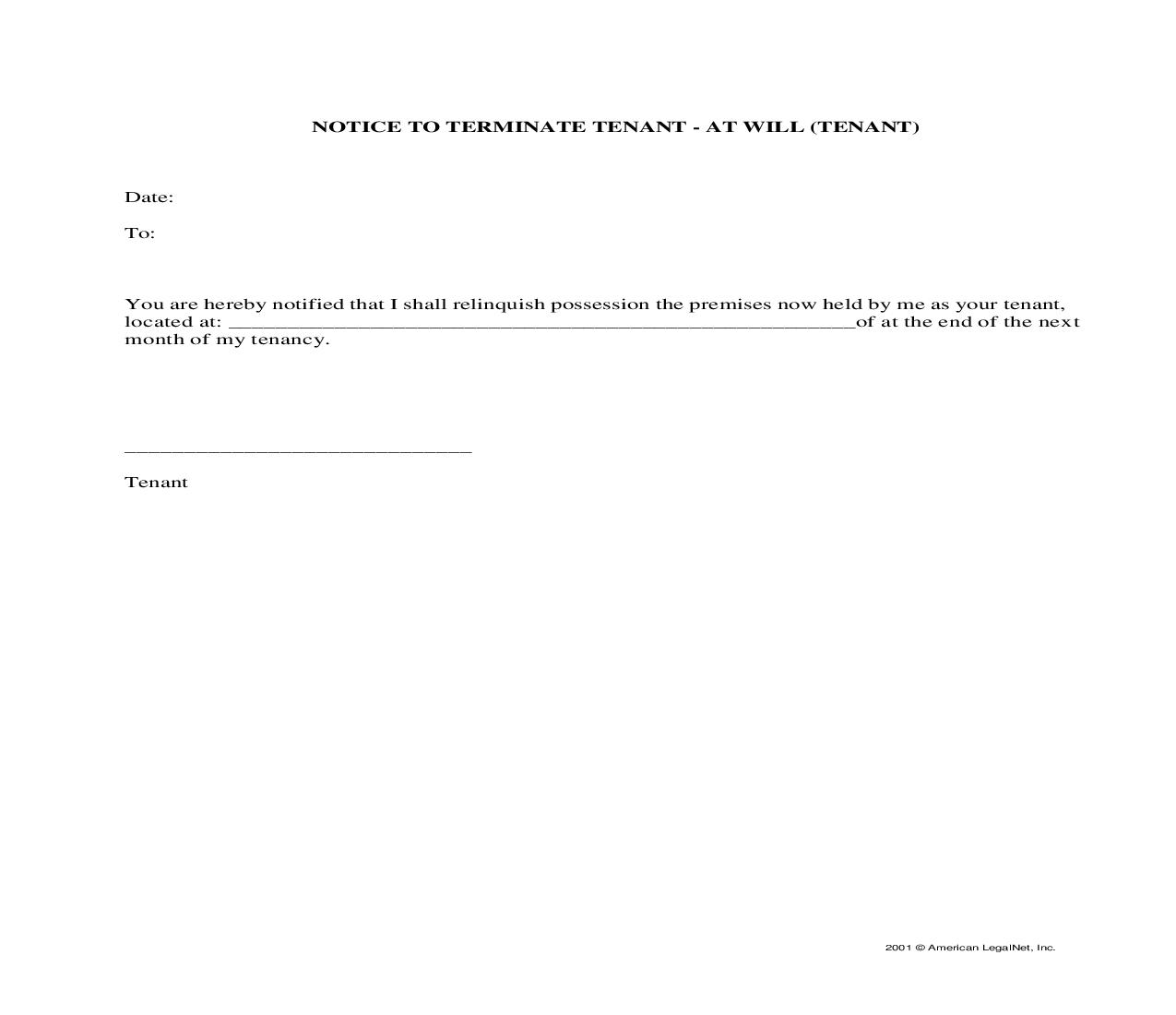Notice To Terminate Tenant At Will-tenant | Pdf Fpdf Docx | Legal Forms