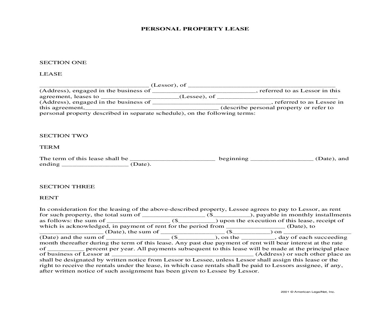 Personal Property Lease | Pdf Fpdf Docx | Legal Forms