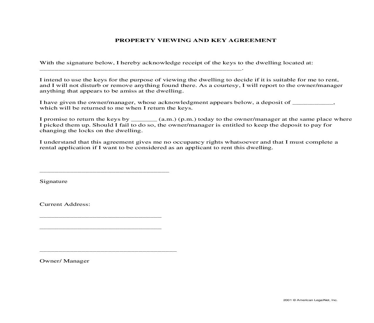 Property Viewing And Key Agreement | Pdf Fpdf Docx | Legal Forms