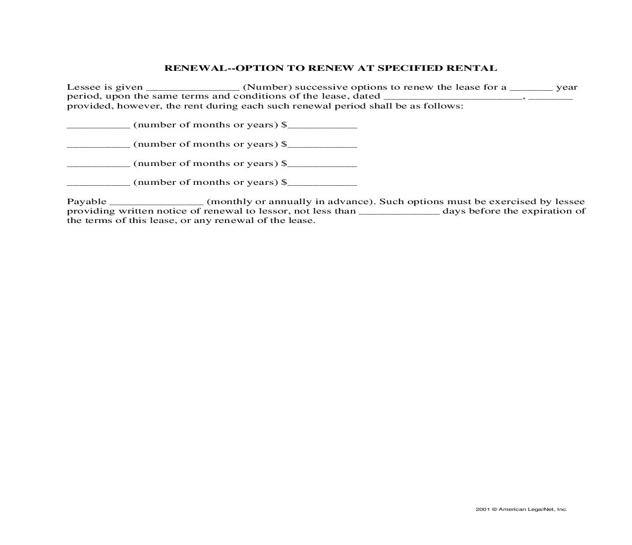 Renewal Option To Renew At Specified Rental | Pdf Fpdf Docx | Legal Forms