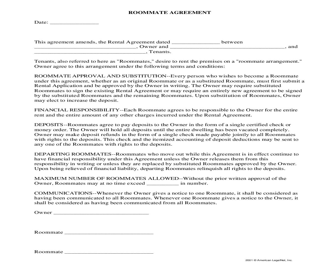 Roommate Agreement | Pdf Fpdf Docx | Legal Forms