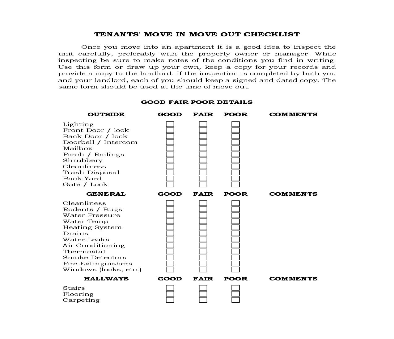 Tenants Move In Move Out Checklist {LT-101} | Pdf Fpdf Docx | Legal Forms