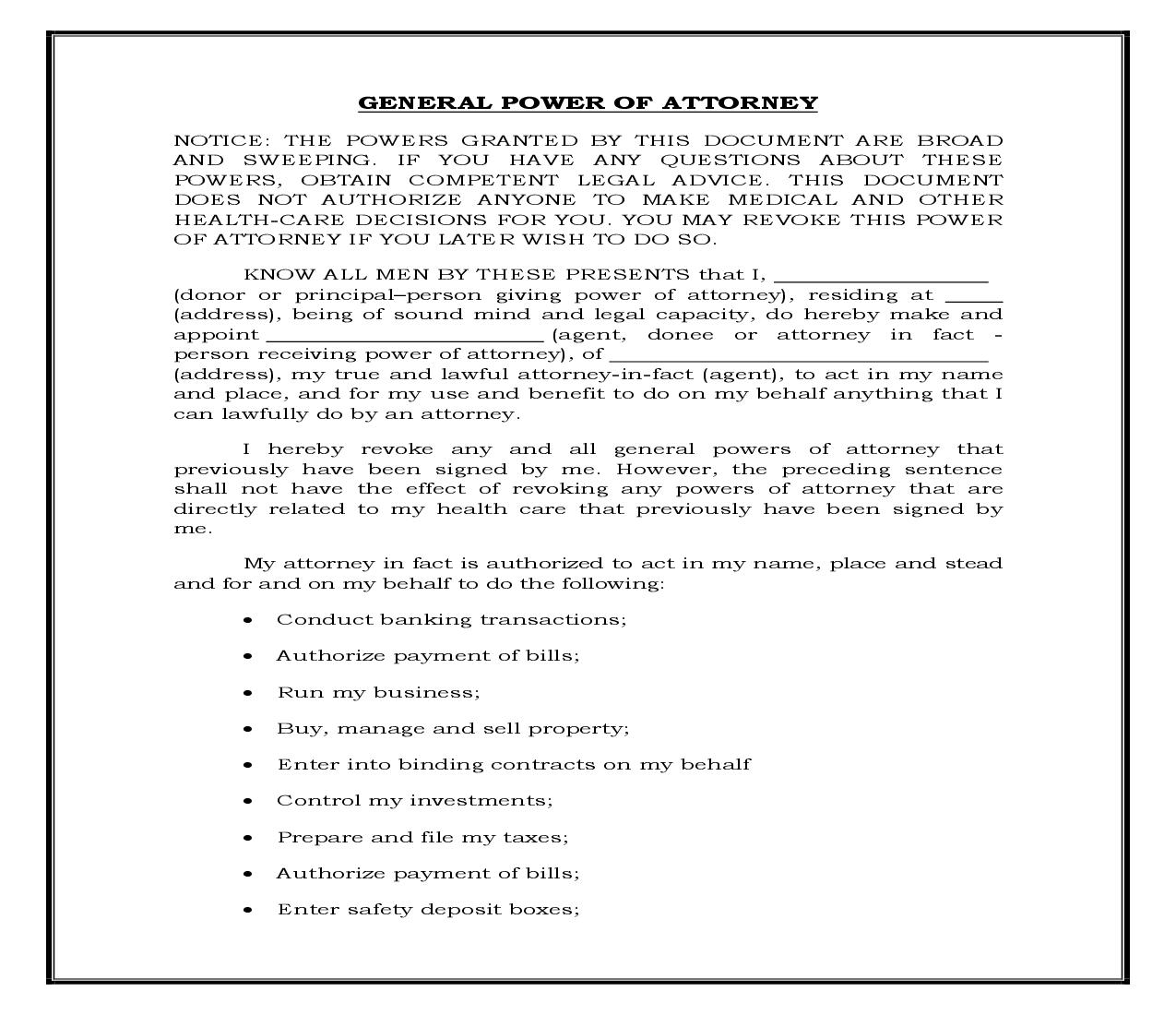 General Power Of Attorney - General Powers (Generic) {POA 503} | Pdf Fpdf Docx | Legal Forms