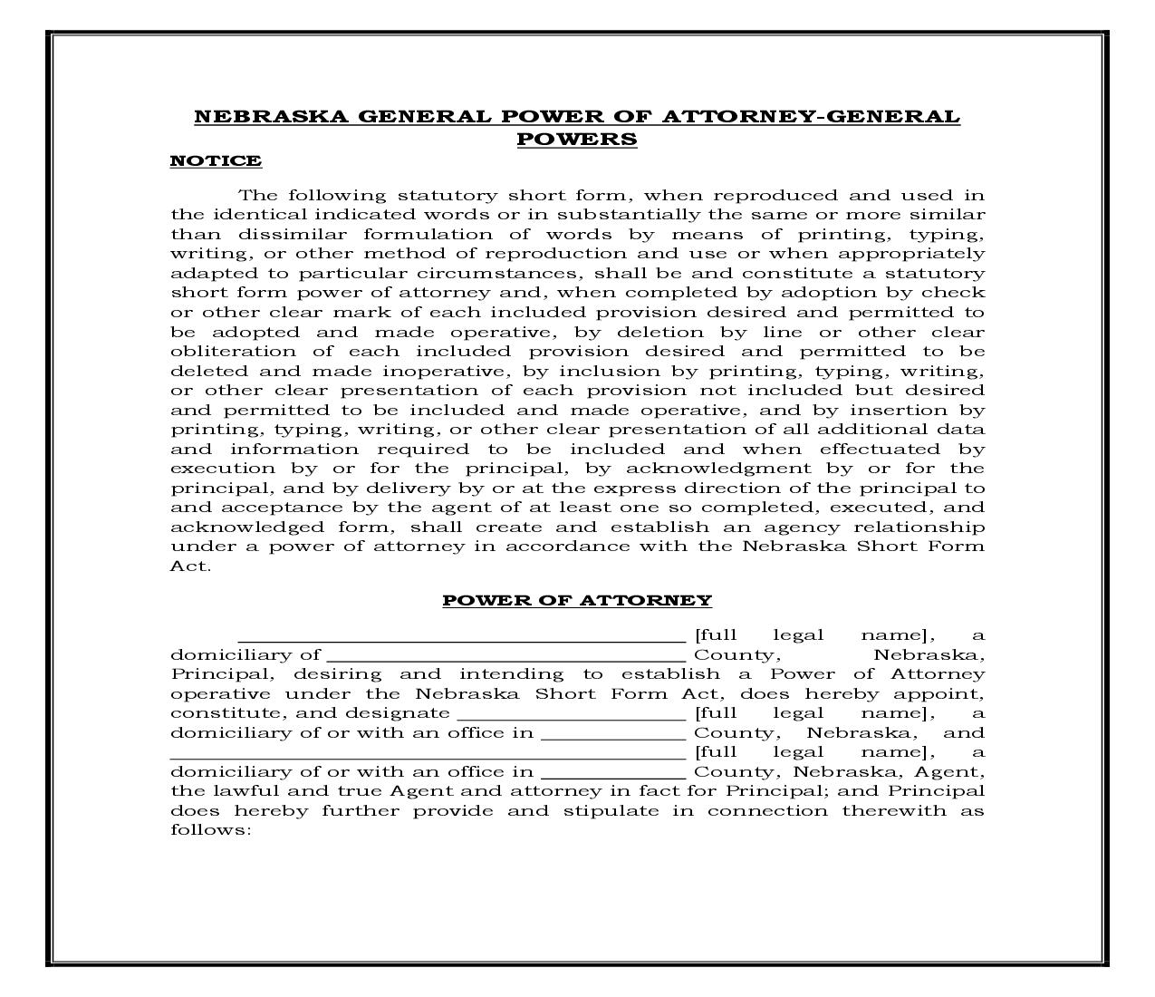 General Power Of Attorney - General Powers (Nebraska) {POA-NE 100} | Pdf Doc Docx | Legal Forms