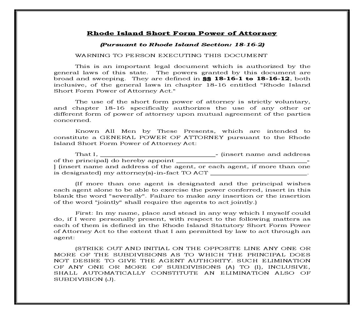 General Power Of Attorney - General Powers (Rhode Island) {POA-RI 100} | Pdf Doc Docx | Legal Forms