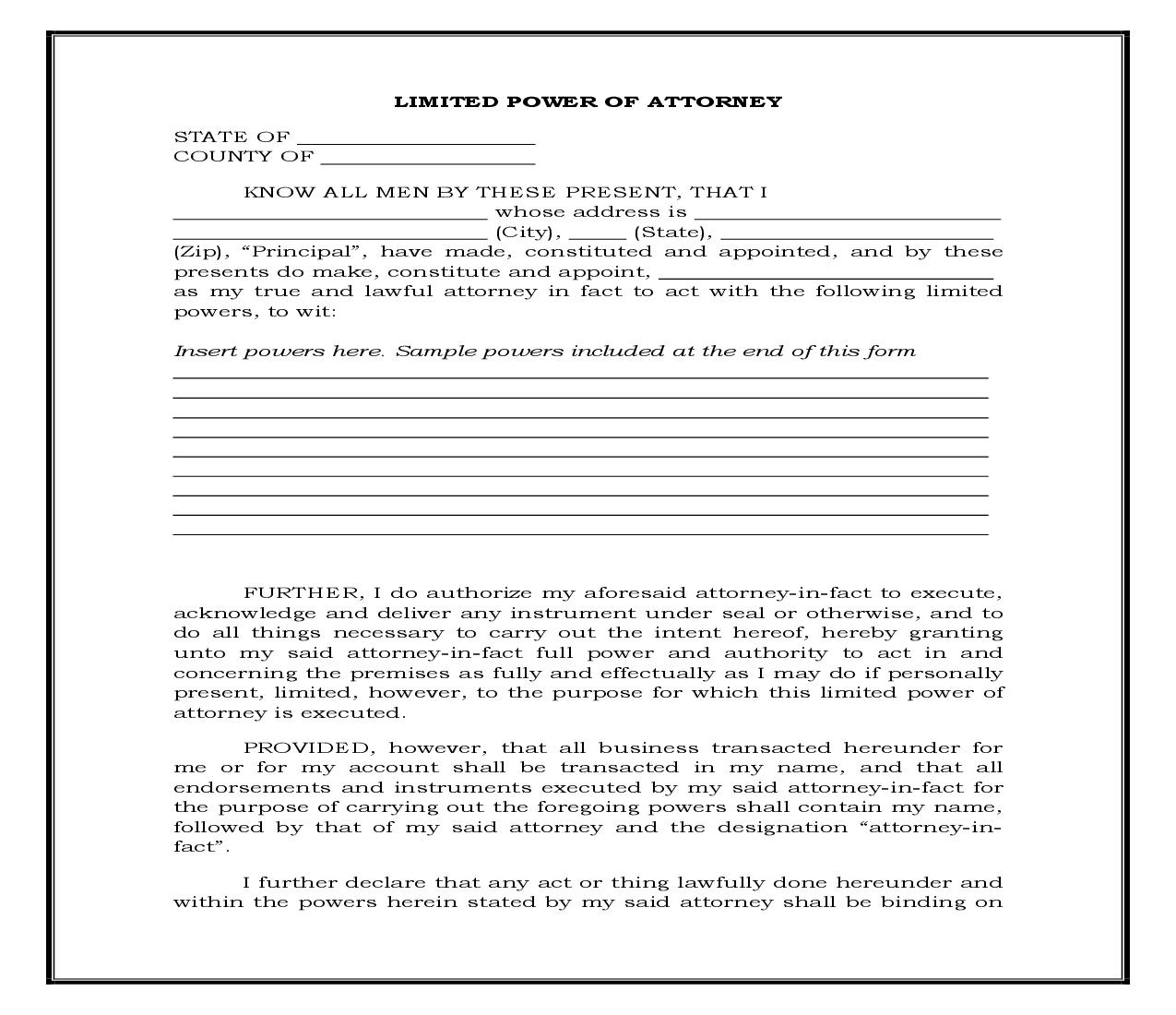 Limited Power Of Attorney Where You Specify Powers With Sample Powers Included (Generic) {POA 401} | Pdf Fpdf Docx | Legal Forms