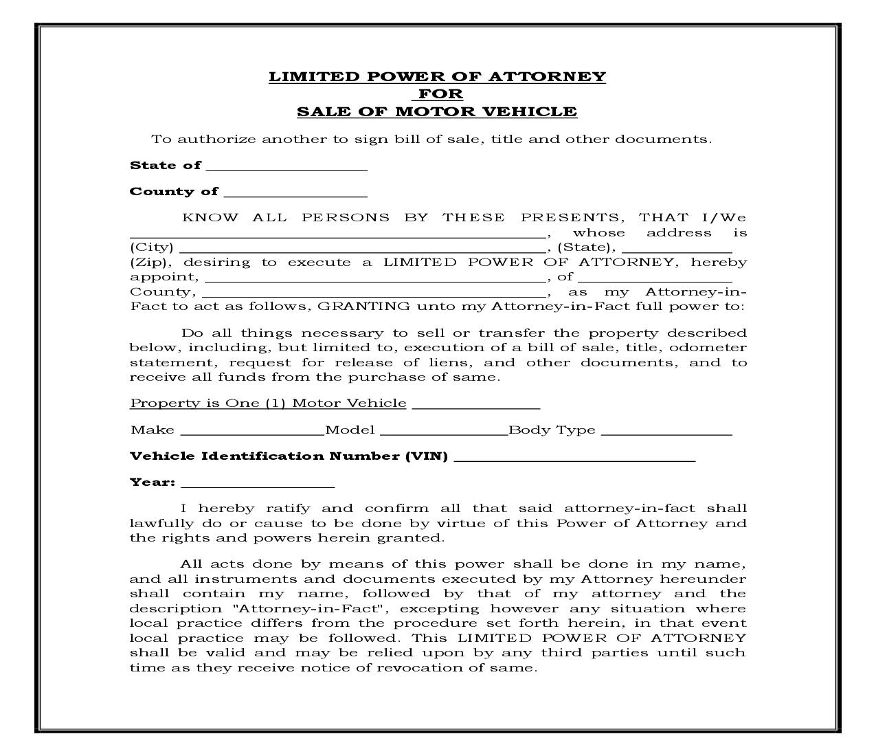 Power Of Attorney For Sale Of Motor Vehicle (Generic) {POA 402} | Pdf Fpdf Docx | Legal Forms