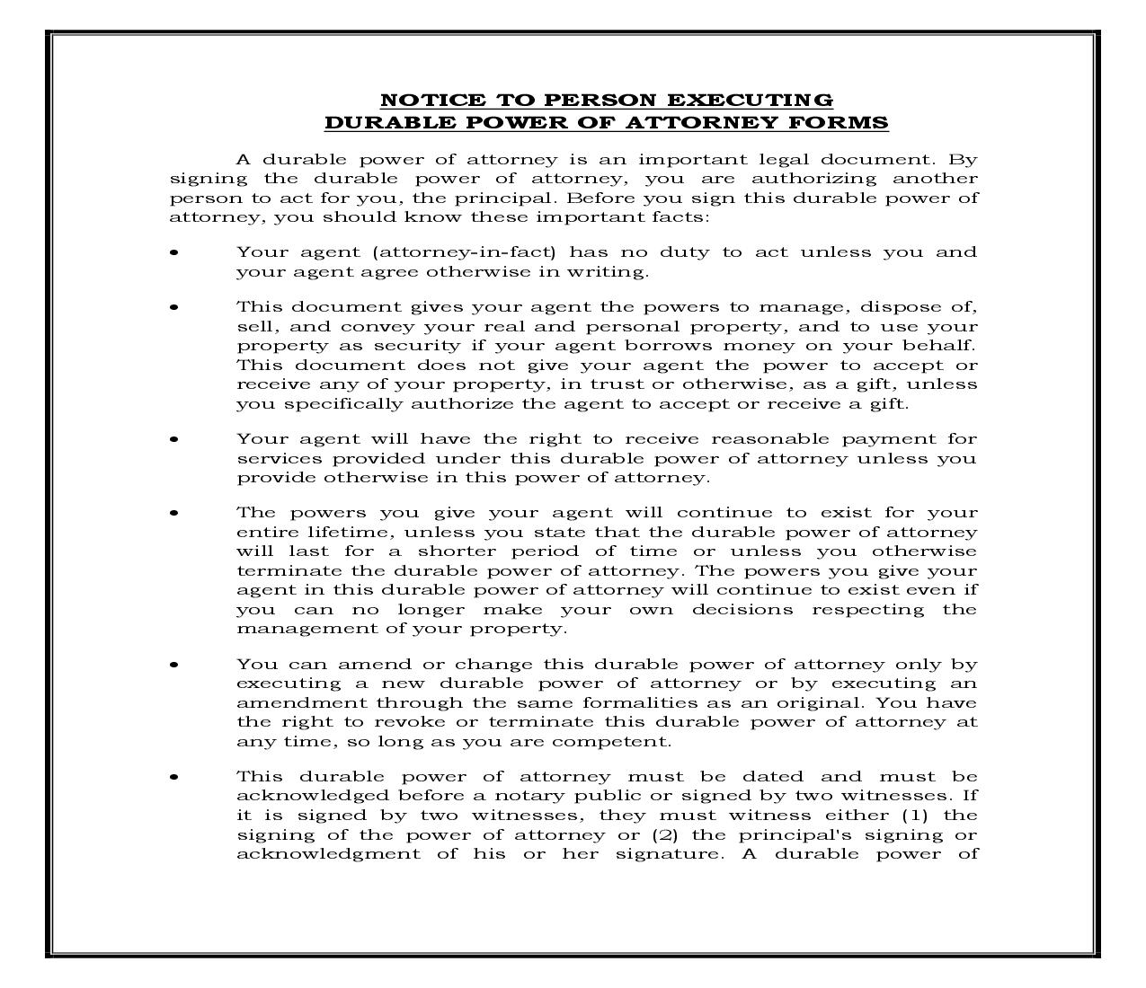 Statutory Notice Required For Printed Durable POA Forms (Generic) {POA 504} | Pdf Fpdf Docx | Legal Forms