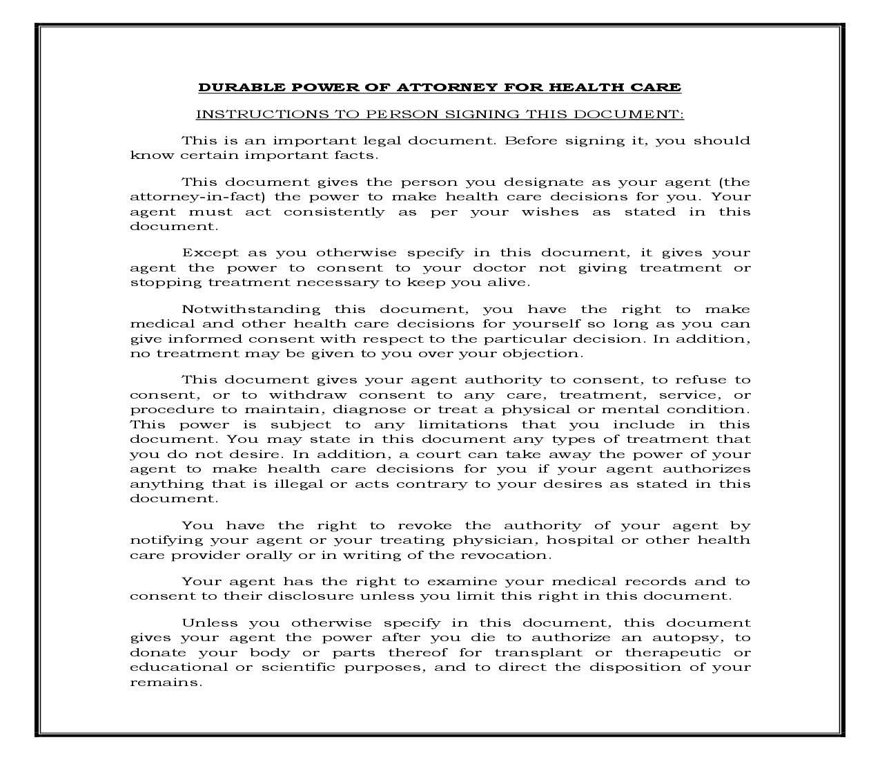 Durable Power Of Attorney For Health Care (Generic) {POA 200} | Pdf Fpdf Docx | Legal Forms