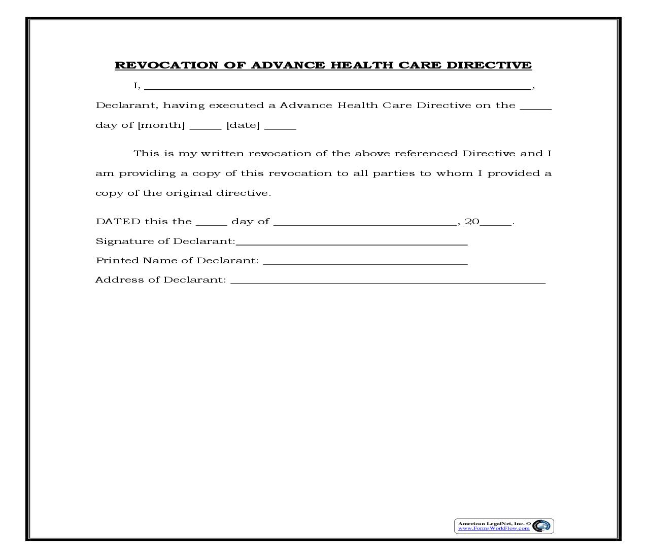 Revocation Health Care Directive (Generic) {POA 201} | Pdf Fpdf Docx | Legal Forms