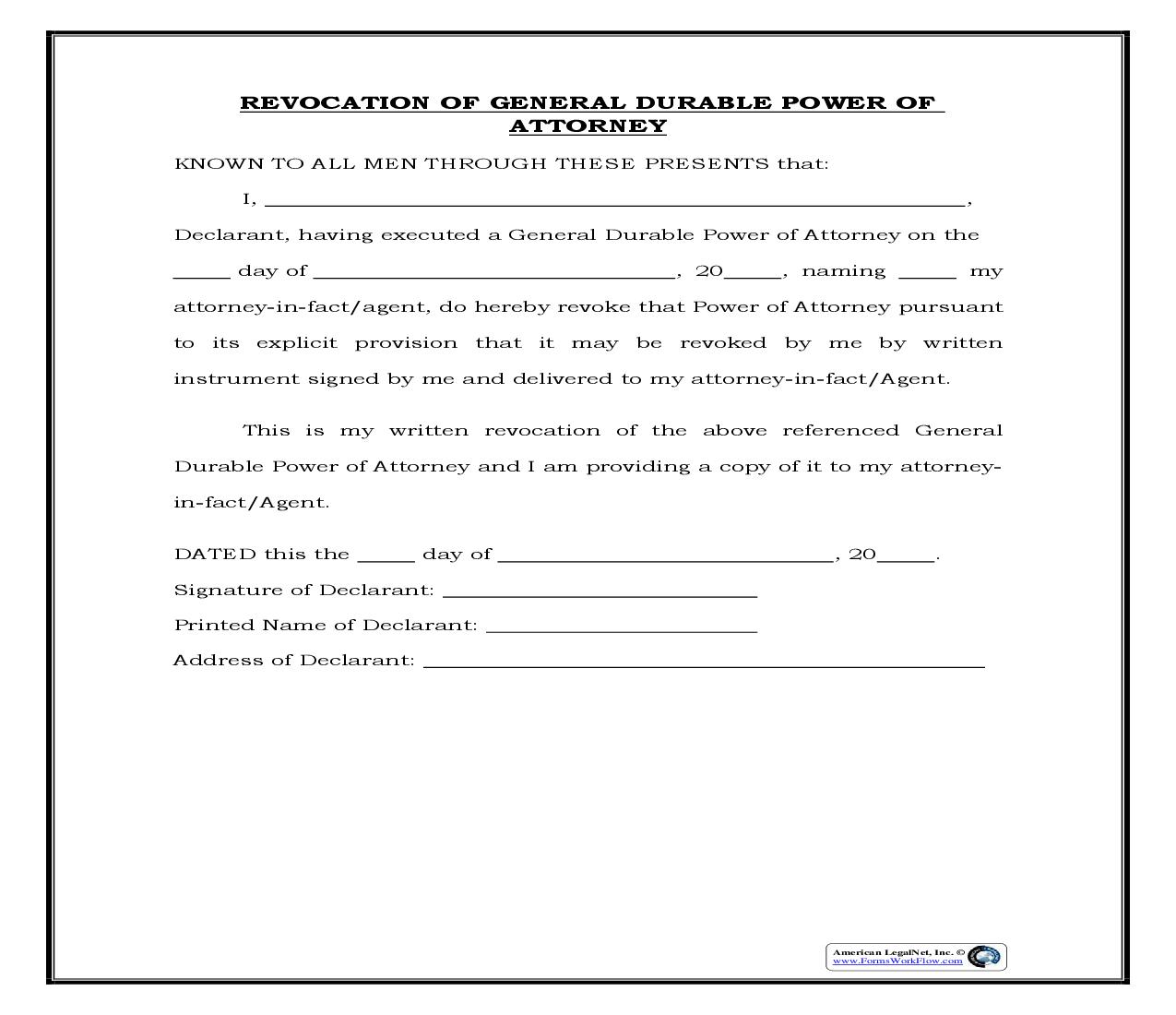Revocation Of General Durable Power Of Attorney (Generic) {POA 601} | Pdf Fpdf Docx | Legal Forms