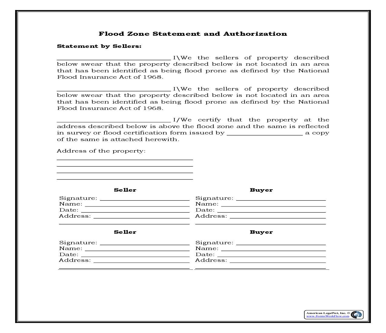 Flood Zone Statement And Authorization Seller {RE-1003CL} | Pdf Fpdf Docx | Legal Forms