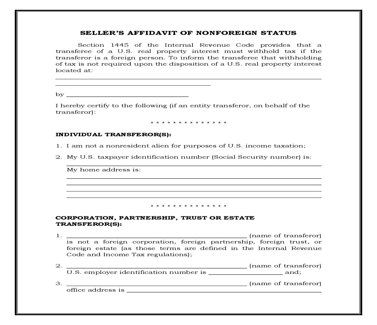 Non-Foreign Affidavit Under IRC 1445 {RE-1007CL} | Pdf Fpdf Docx | Legal Forms