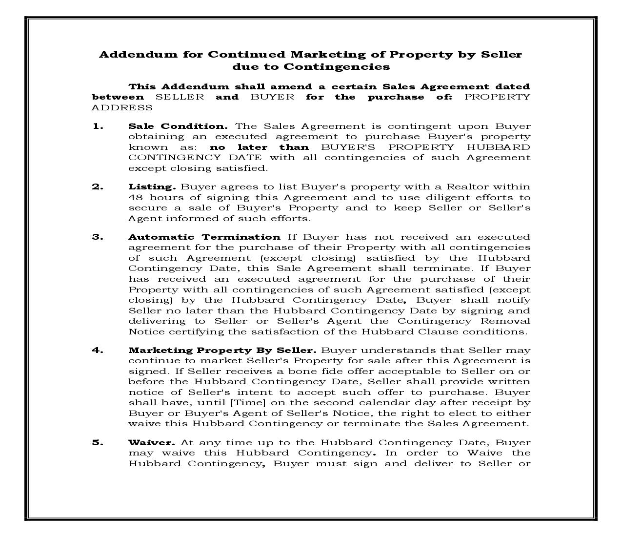 Addendum For Continued Marketing Of Property By Seller Due To Contingencies {RE-2000AD} | Pdf Fpdf Docx | Legal Forms