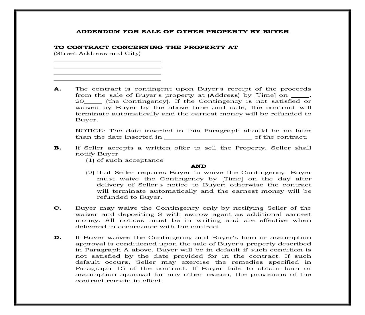 Addendum For Sale Of Other Property By Buyer {RE-2004AD} | Pdf Fpdf Docx | Legal Forms