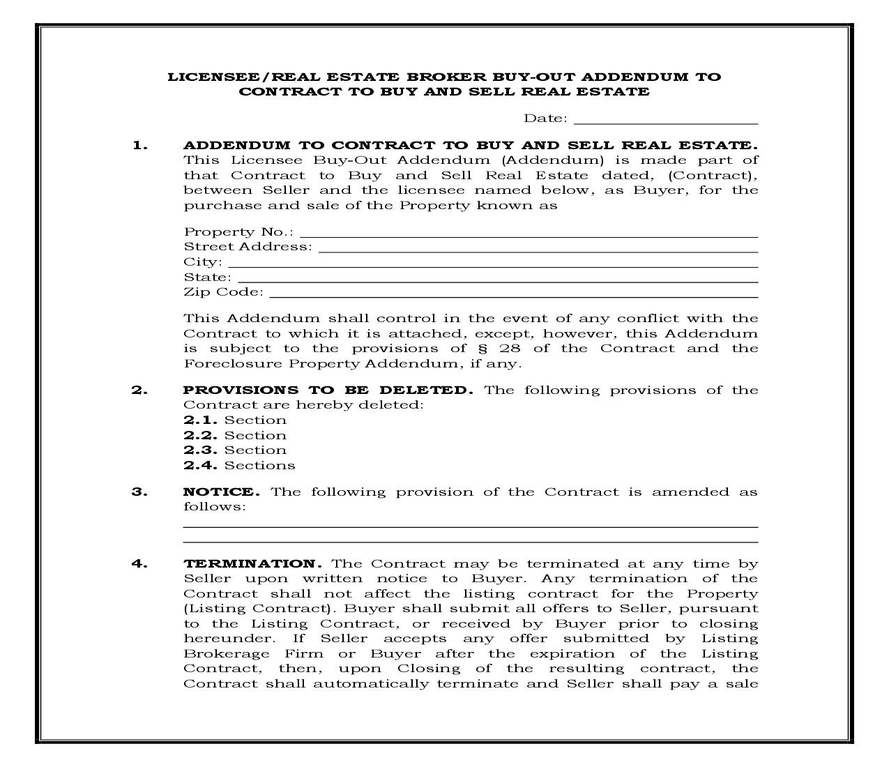 Real Estate Broker Buy-Out Addendum to Contract to Buy and Sell Real Estate {RE-2007AD} | Pdf Fpdf Docx | Legal Forms