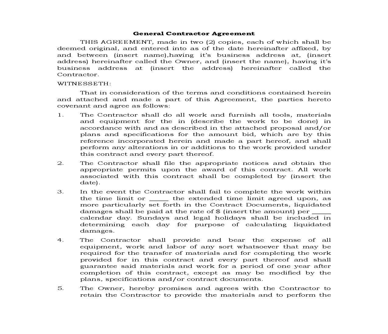 General Contractor Agreement {SAG-502} | Pdf Fpdf Docx | Legal Forms