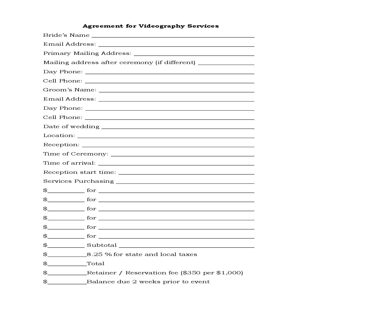 Videography Services Agreement {SAG-504} | Pdf Fpdf Docx | Legal Forms