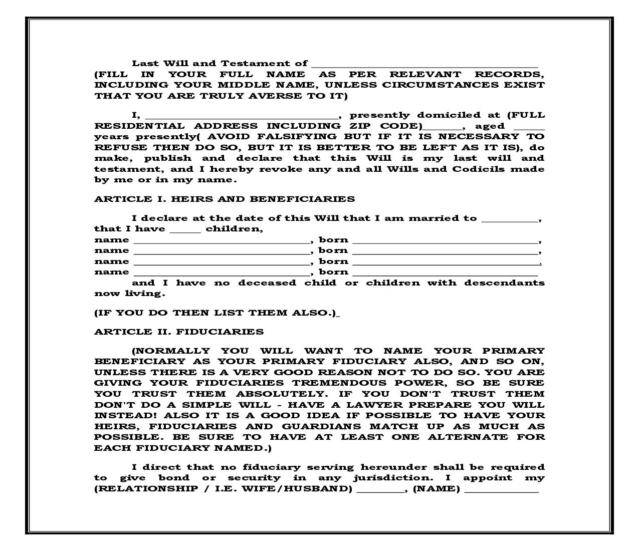 Complex Will With Credit Shelter Trust For Large Estates (Generic) {WILL 101} | Pdf Fpdf Docx | Legal Forms