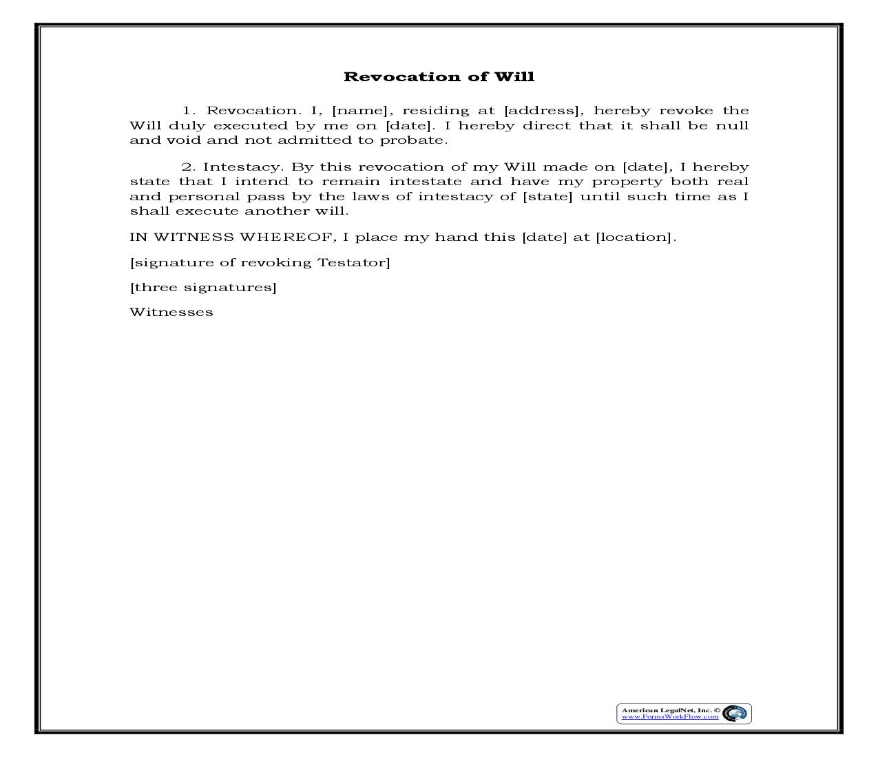 Written Revocation Of Will (Generic) {WILL 107} | Pdf Fpdf Docx | Legal Forms