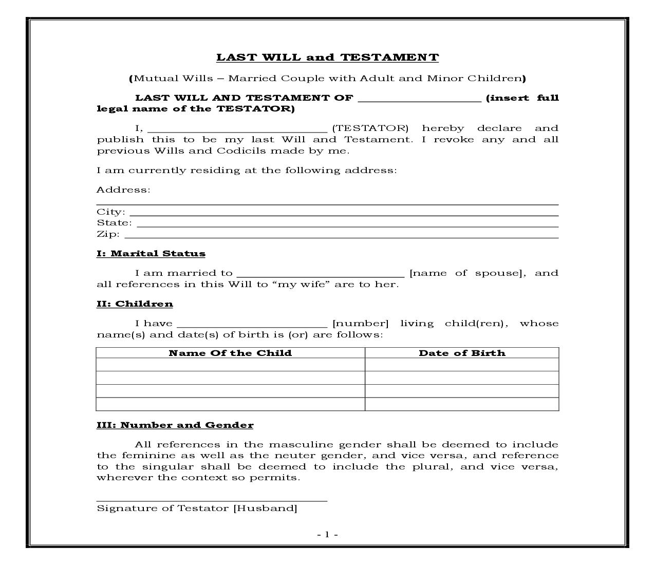 Mutual Wills - Married Couple With Adult And Minor Children (Generic) {WILL 203} | Pdf Fpdf Docx | Legal Forms