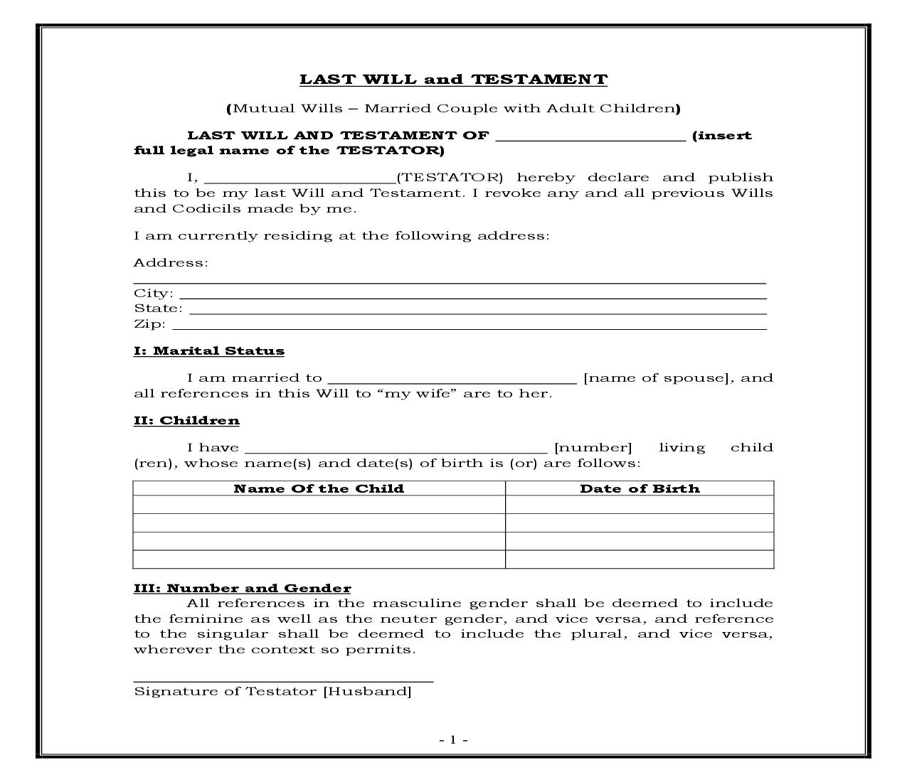 Mutual Wills - Married Couple With Adult Children (Generic) {WILL 204} | Pdf Fpdf Docx | Legal Forms