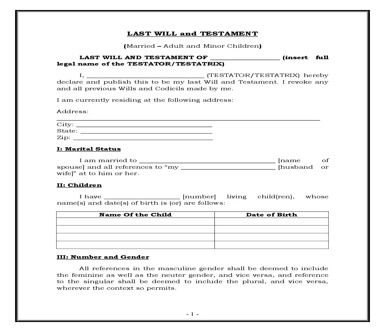 Married - Adult And Minor Children (Generic) {WILL 400} | Pdf Fpdf Docx | Legal Forms