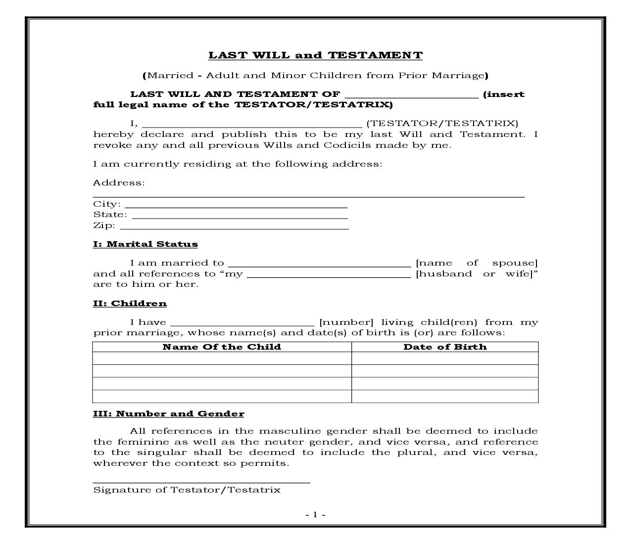 Married - Adult And Minor Children From Prior Marriage (Generic) {WILL 401} | Pdf Fpdf Docx | Legal Forms