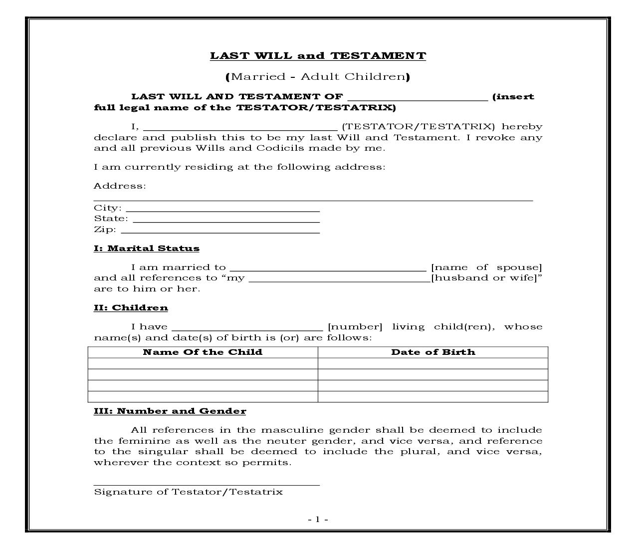 Married - Adult Children (Generic) {WILL 402} | Pdf Fpdf Docx | Legal Forms