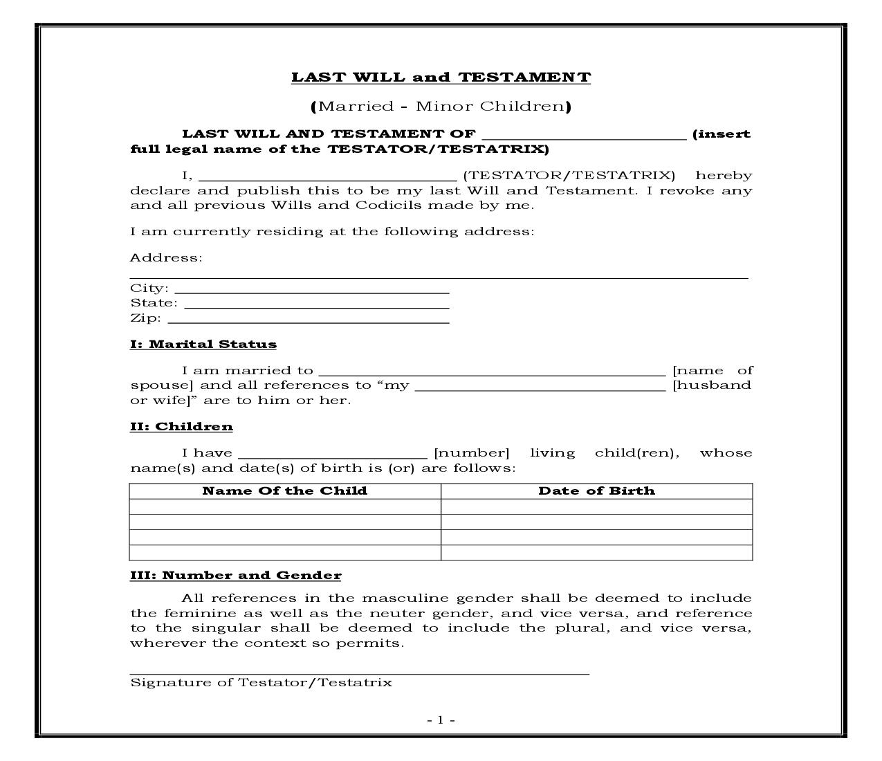 Married - Minor Children (Generic) {WILL 404} | Pdf Fpdf Docx | Legal Forms