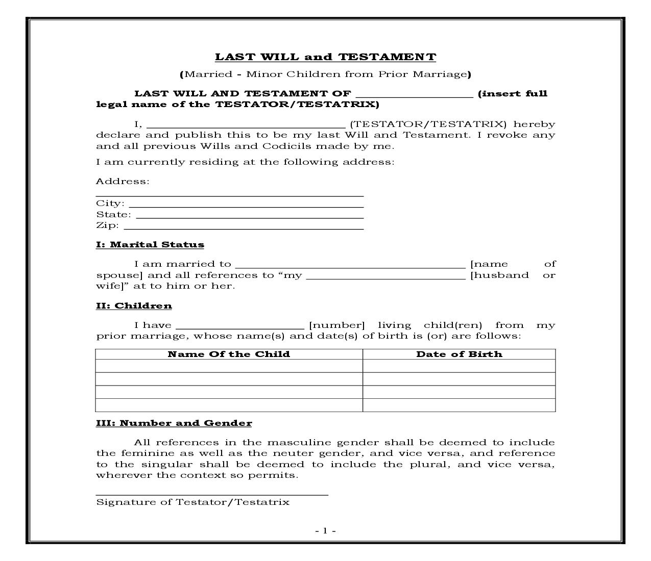 Married - Minor Children From Prior Marriage (Generic) {WILL 405} | Pdf Fpdf Docx | Legal Forms