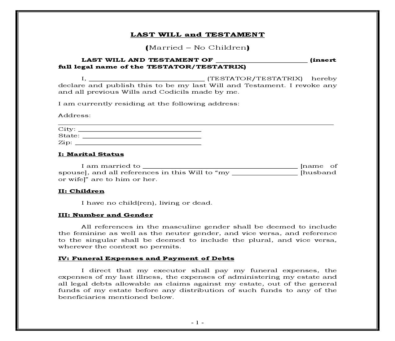 Married - No Children (Generic) {WILL 406} | Pdf Fpdf Docx | Legal Forms
