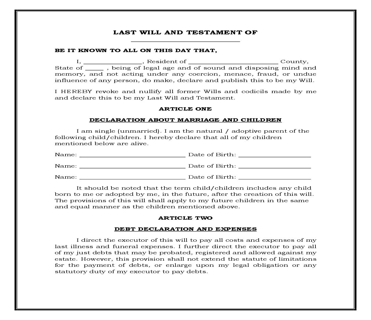 Single - Adult And Minor Children (Generic) {WILL 500} | Pdf Fpdf Docx | Legal Forms