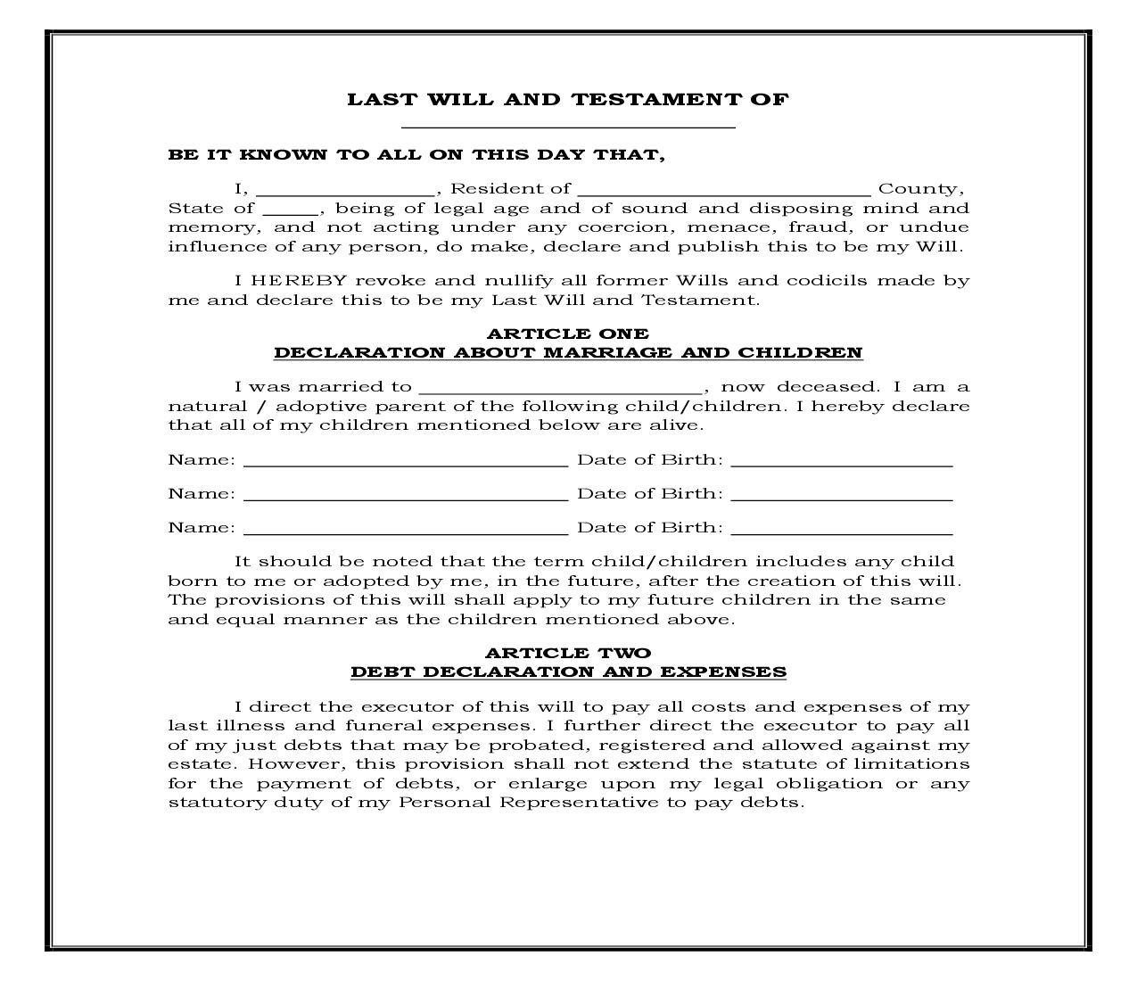 Widow-Widower - Adult And Minor Children (Generic) {WILL 600} | Pdf Fpdf Docx | Legal Forms