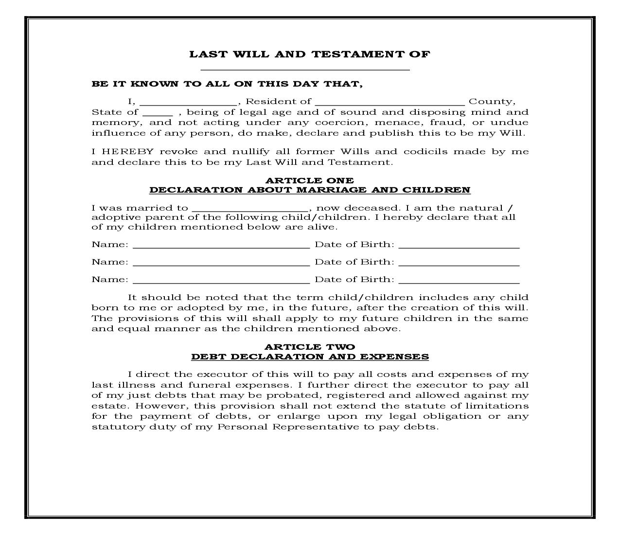 Widow-Widower - Minor Children (Generic) {WILL 602} | Pdf Fpdf Docx | Legal Forms