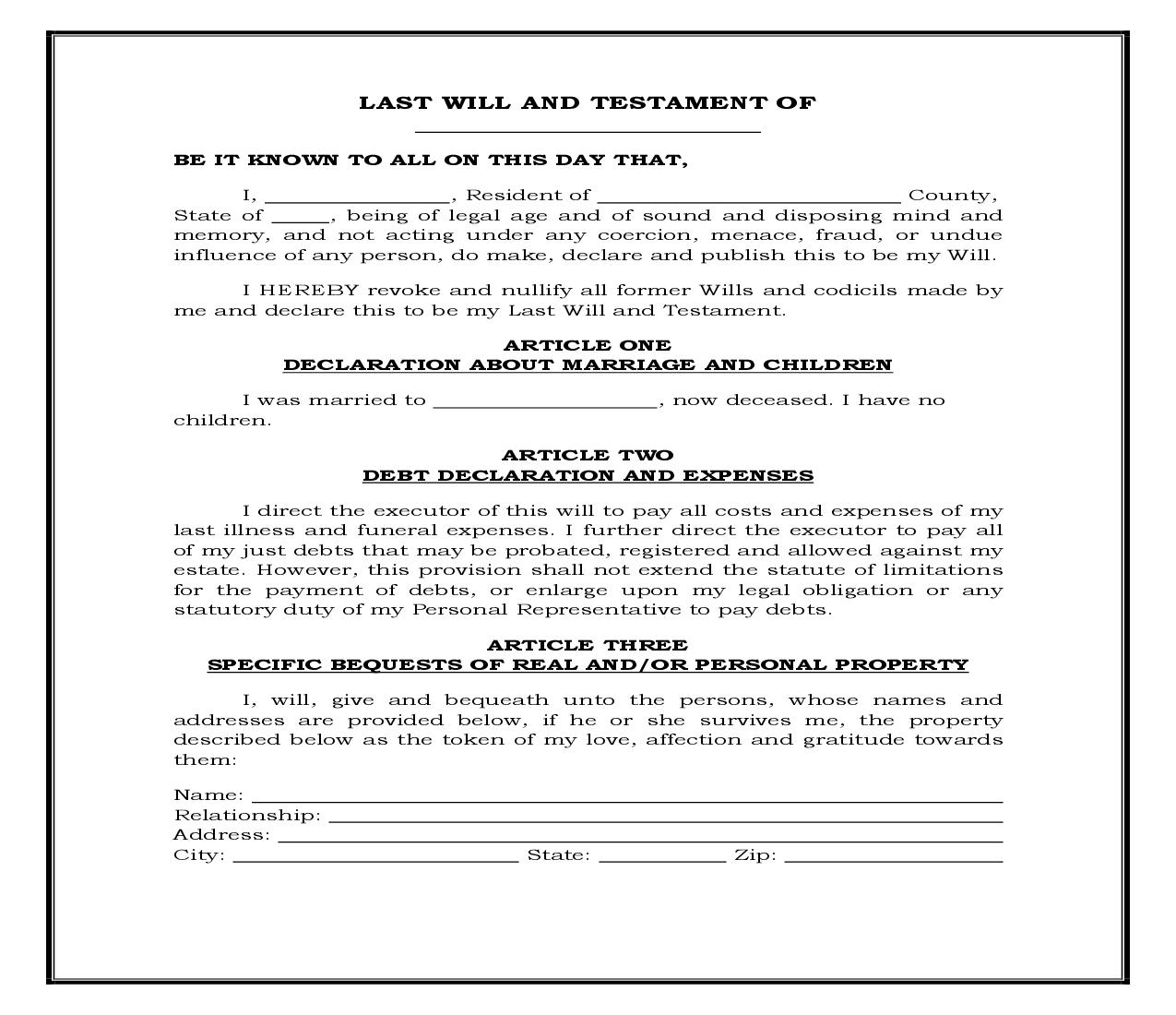 Widow-Widower - No Children (Generic) {WILL 603} | Pdf Fpdf Docx | Legal Forms