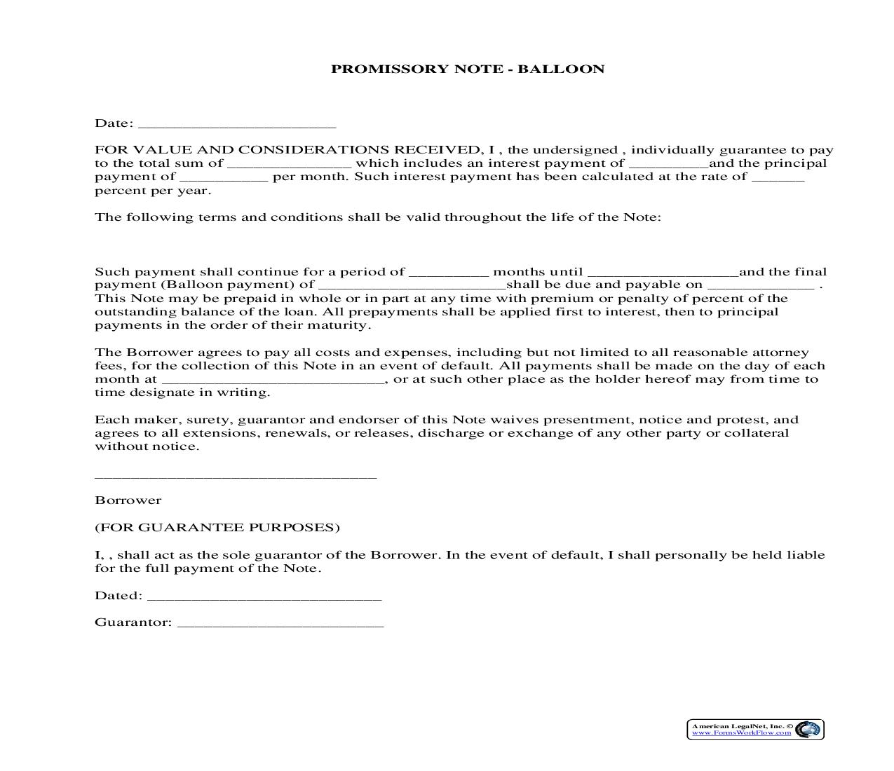 Promissory Note-Balloon {PN-809} | Pdf Fpdf Docx | Legal Forms