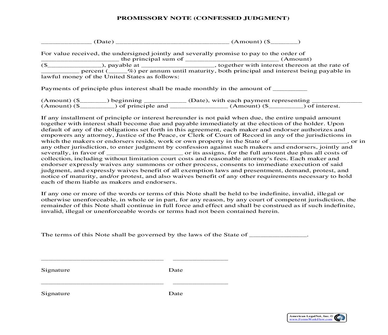 Promissory Note-Confessed Judgment {PN-810} | Pdf Fpdf Docx | Legal Forms