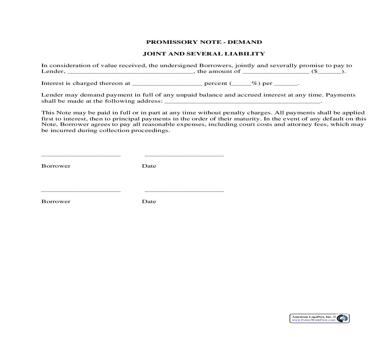 Promissory Note-Demand Joint And Several Liability {PN-811} | Pdf Fpdf Docx | Legal Forms