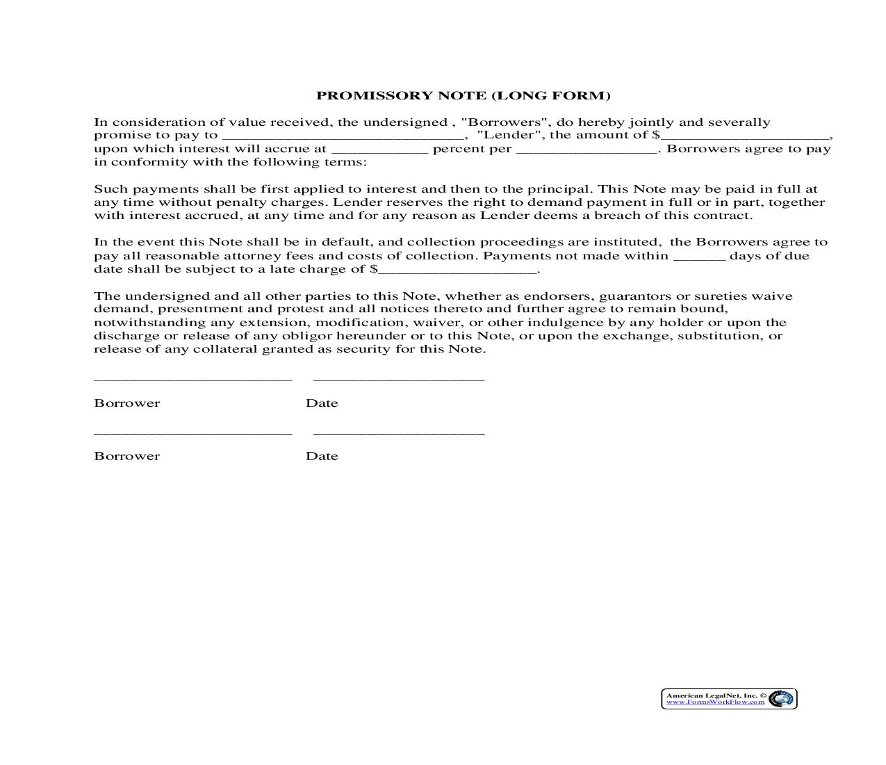 Promissory Note-Long Form {PN-813} | Pdf Fpdf Docx | Legal Forms