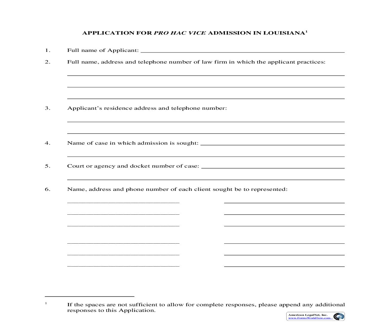 Application For Pro Hac Vice Admission In Louisiana | Pdf Fpdf Doc Docx | Louisiana