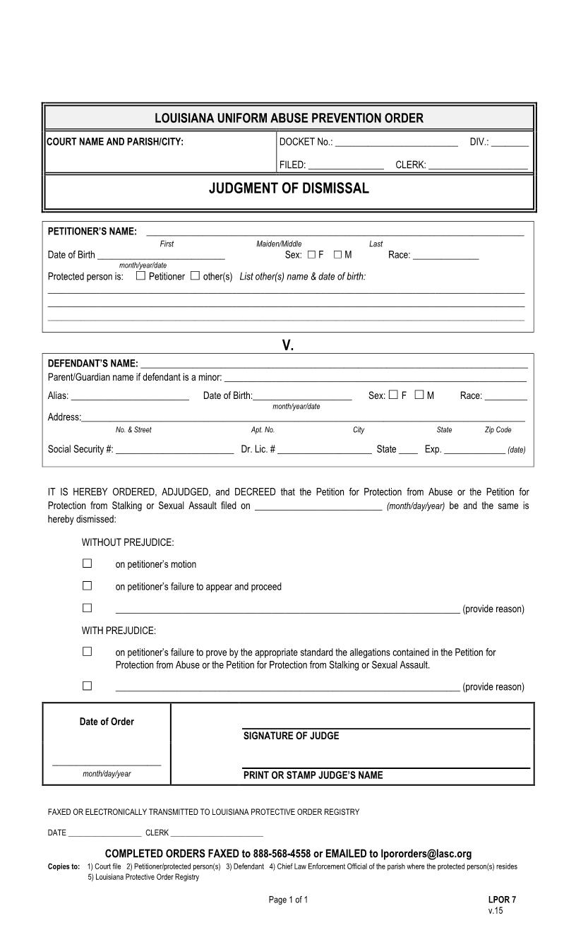 Judgment Of Dismissal {LPOR 7} | Pdf Fpdf Docx | Louisiana