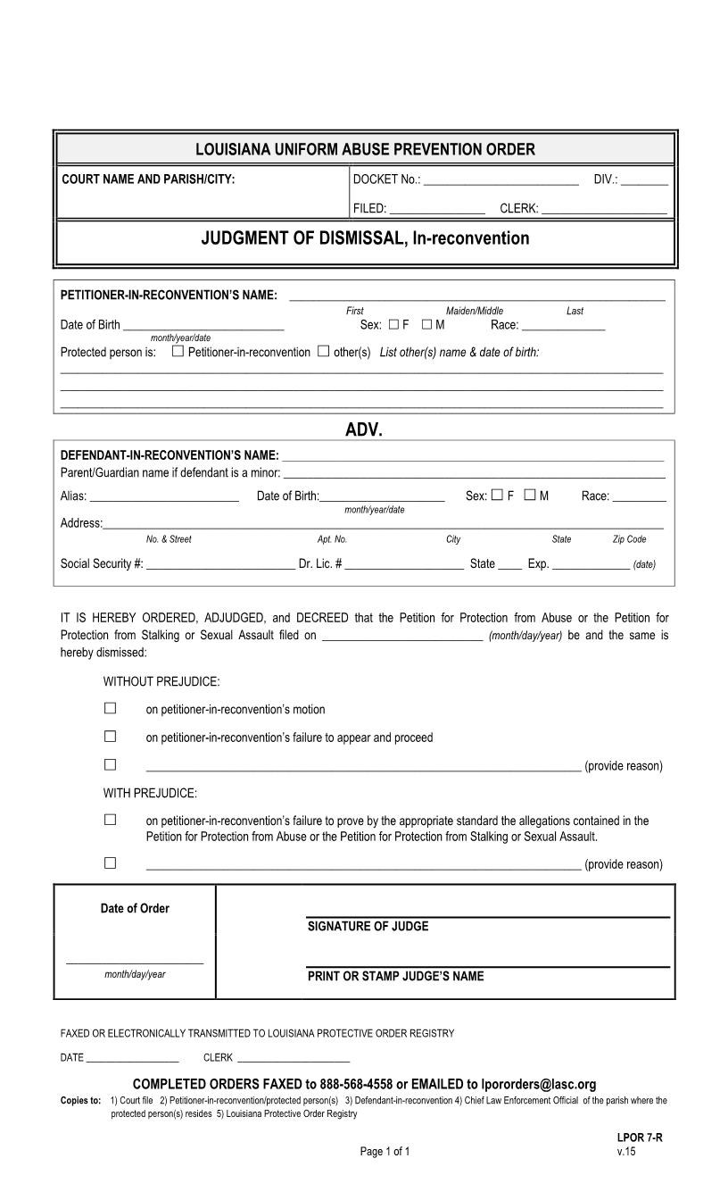 Judgment Of Dismissal In-Reconvention {LPOR 7-R} | Pdf Fpdf Docx | Louisiana