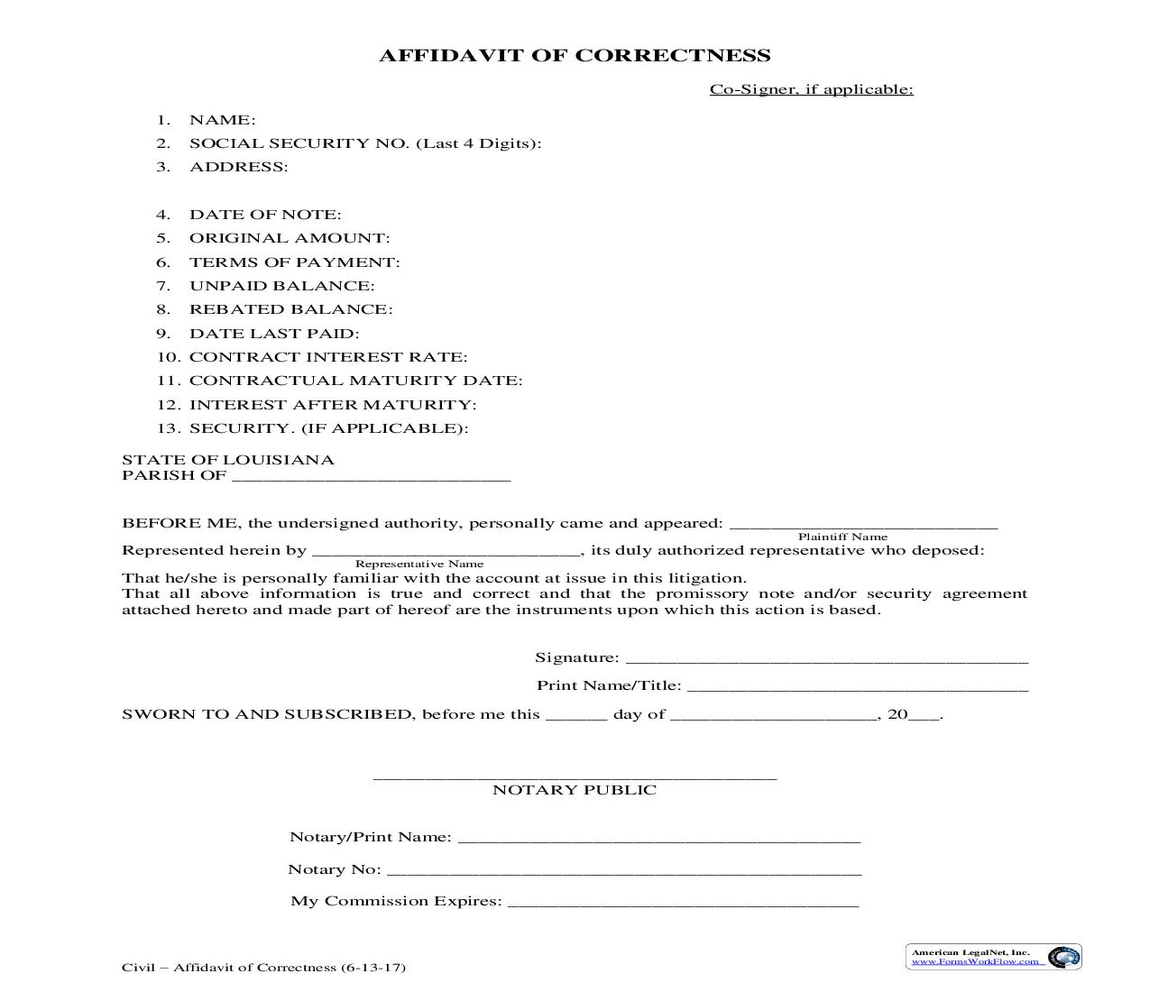 Affidavit of Correctness (Of Account) | Pdf Fpdf Doc Docx | Louisiana