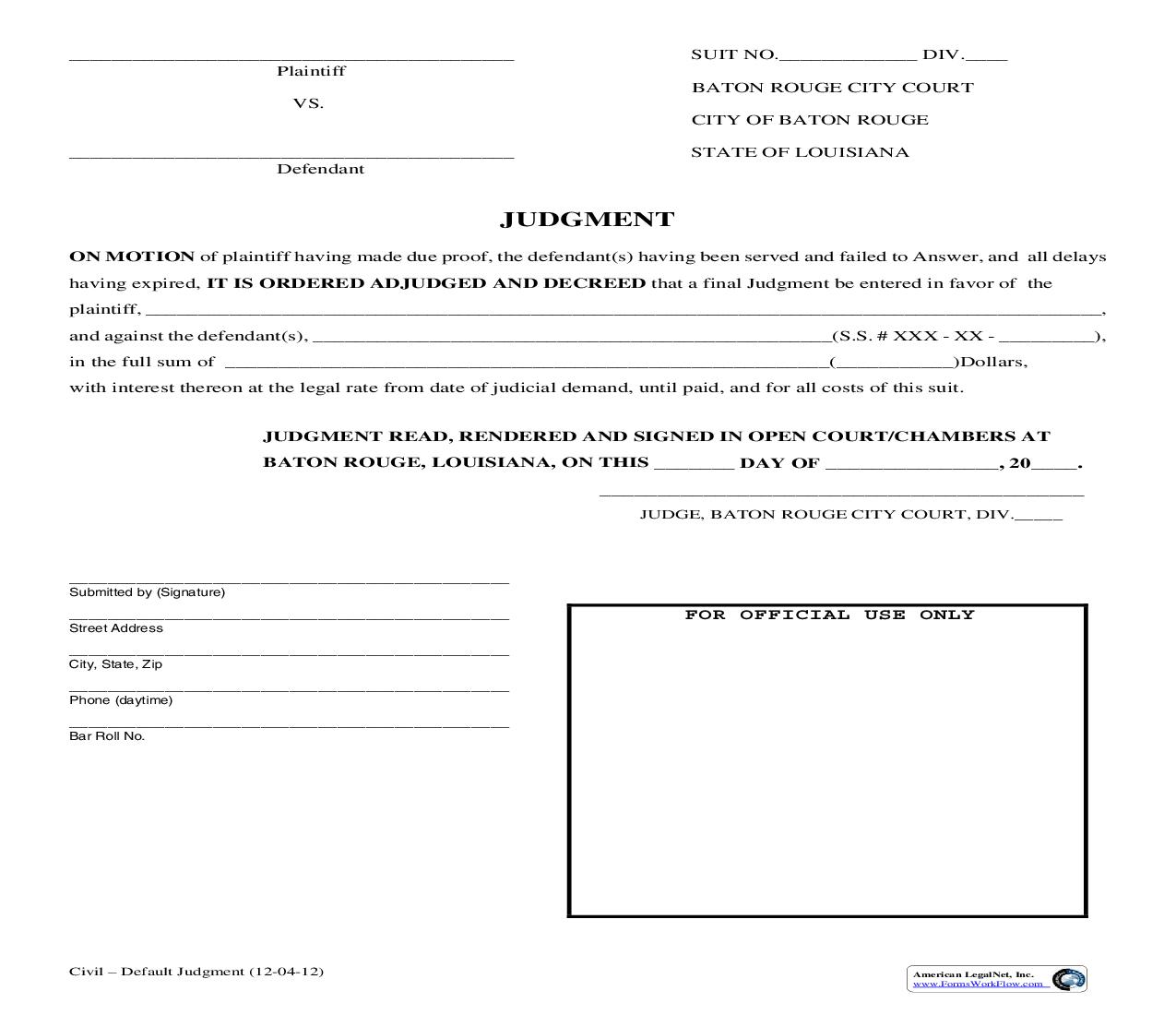 Judgment (Default) | Pdf Fpdf Doc Docx | Louisiana