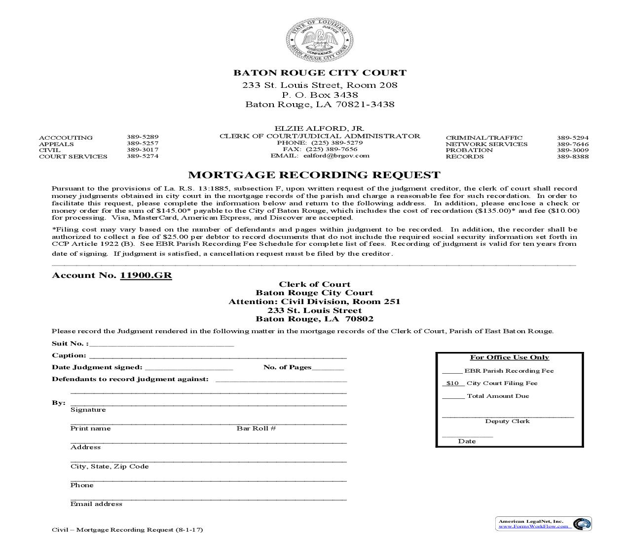 Mortgage Recording Request | Pdf Fpdf Doc Docx | Louisiana